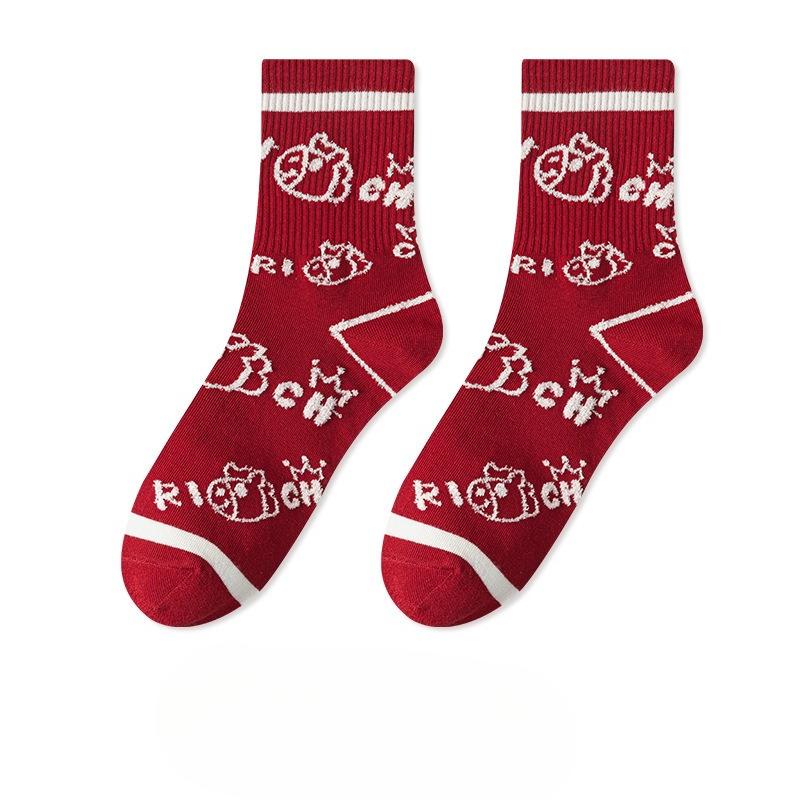 

Новогодние носки Red Sox из чистого хлопка - Детские носки средней длины с мягким мехом и мультяшным дизайном на удачу 1 pair
