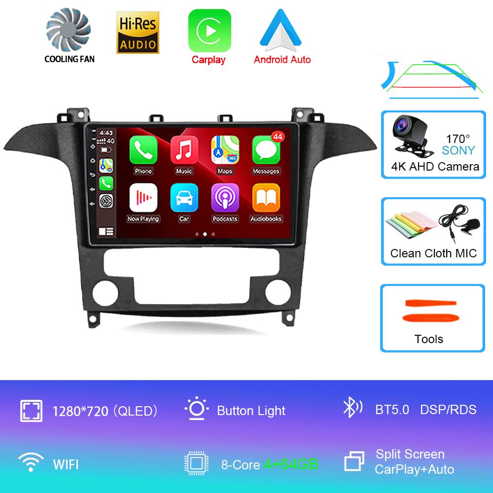 Android14 Video Player Carplay Auto For Ford S Max S-MAX 2007 2008 2009 2010 2011 - 2015 Multimedia Car Radio WIFI+4G DSP Stereo