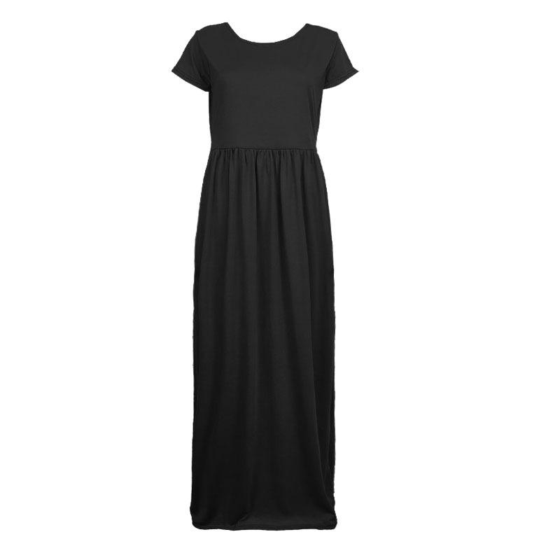 Women s new long dress, spring and summer short-sleeved casual pocket dress. S