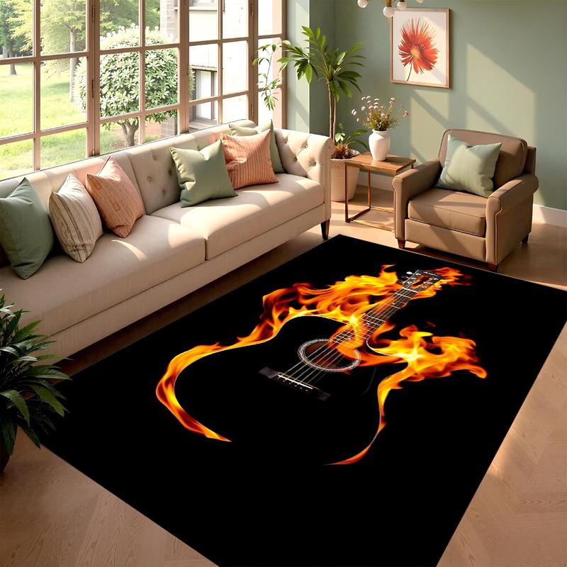 Flaming Electric Guitar Rug Carpet Non-Slip Washable Mat for Living Room Bedroom E-sports Room Home Durable Floor Rugs Carpets