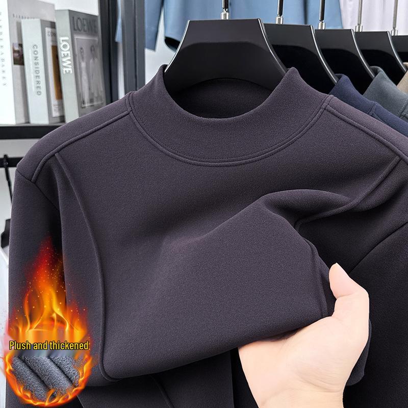 Men's Versatile Winter Fleece Sweatshirt, Half-High Collar, Solid Color, Long Sleeve, Thick Base Layer for All Ages.