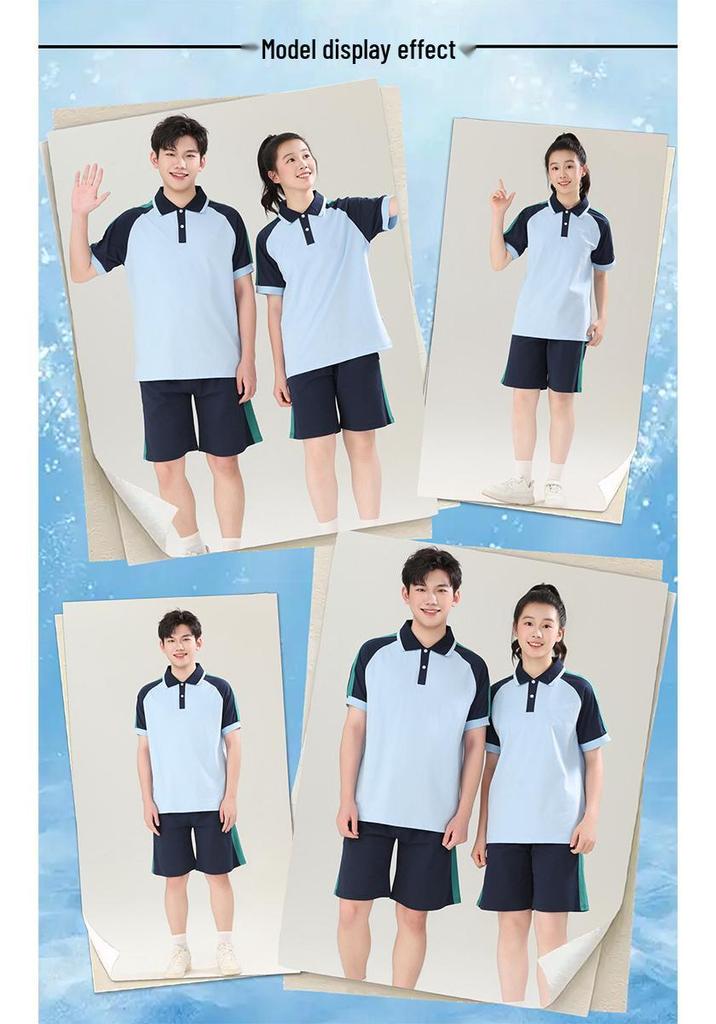Qingyuan Schuluniformen - Cooles Sorona-Gewebe, Antibakteriell & Feuchtigkeitsableitend, Kurzarm & Shorts für Jungen & Mädchen.