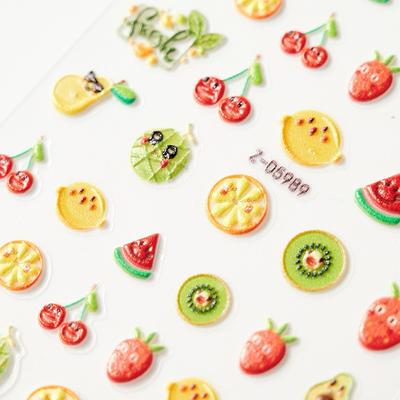 Summer 5D Embossed Nail Art Sticker Diy Pink With Adhesive Cherry Girl Three-Dimensional Nail Decal