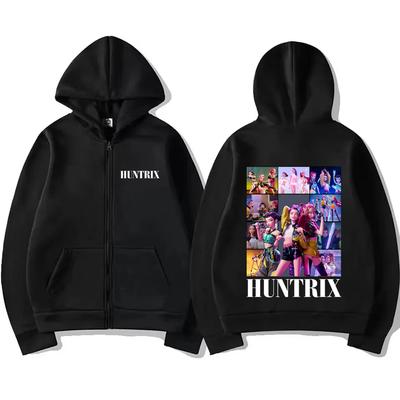 Cacciatori di Demoni K-Pop Huntrix Girlgroup classico Felpa con Cappuccio e Zip Grafica Cappotto Uomo Donna vintage Oversize Unisex Giacca con Zip in Pile