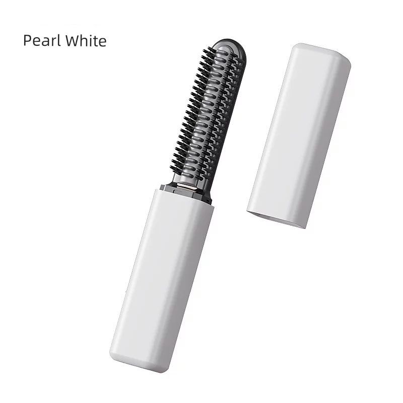 

Bangs Comb, Negative Ion Hair Straightening Comb, Wireless Portable Straightening and Curling Styling Tool, Non-Damaging Electric Heating Comb [Pearl White-Small Gold Bar] Partial Shape, Unisex