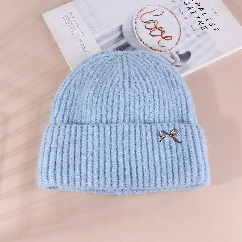 Korean Sweet Bow Hat for Women  Autumn and Winter Woolen Hat Large Head Circumference Versatile Warm Ear Protecting  Face Showing Small Knitted Hat