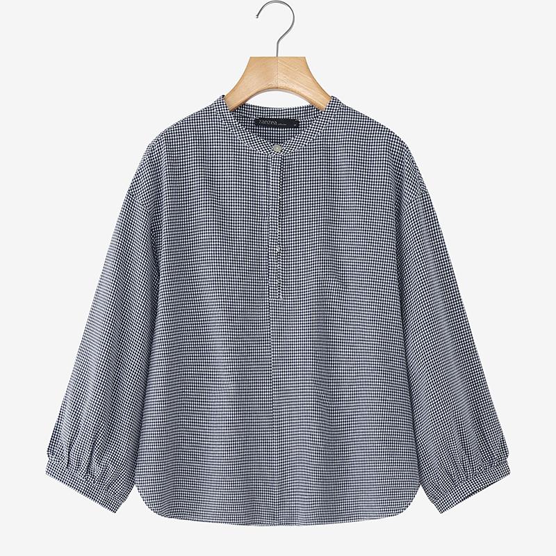 

ZANZEA Women Plaid Print Casual Round Neck Long Sleeve Loose Blouse 5XL синий