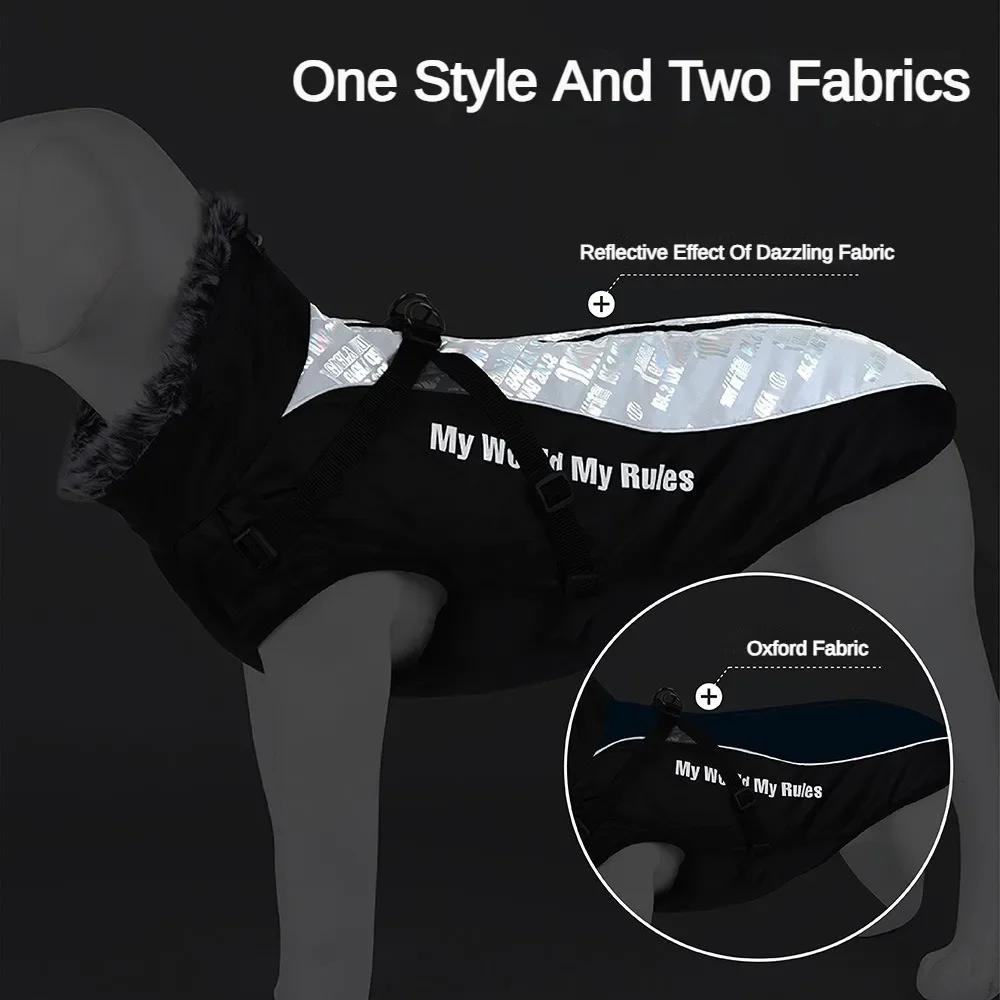 New Pet Clothing Reflective and Warm Dog Cotton Jacket with Fur Collar, Dog Charging Suit, Big Dog Clothing, Pet Clothing