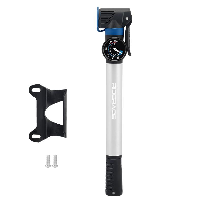 RIDERACE Bicycle Pump With Gauge Portable Hand Tire Air Inflator Aluminum Alloy Bike Air Shock Pump AV FV Presta Schrader Valve светло-серый