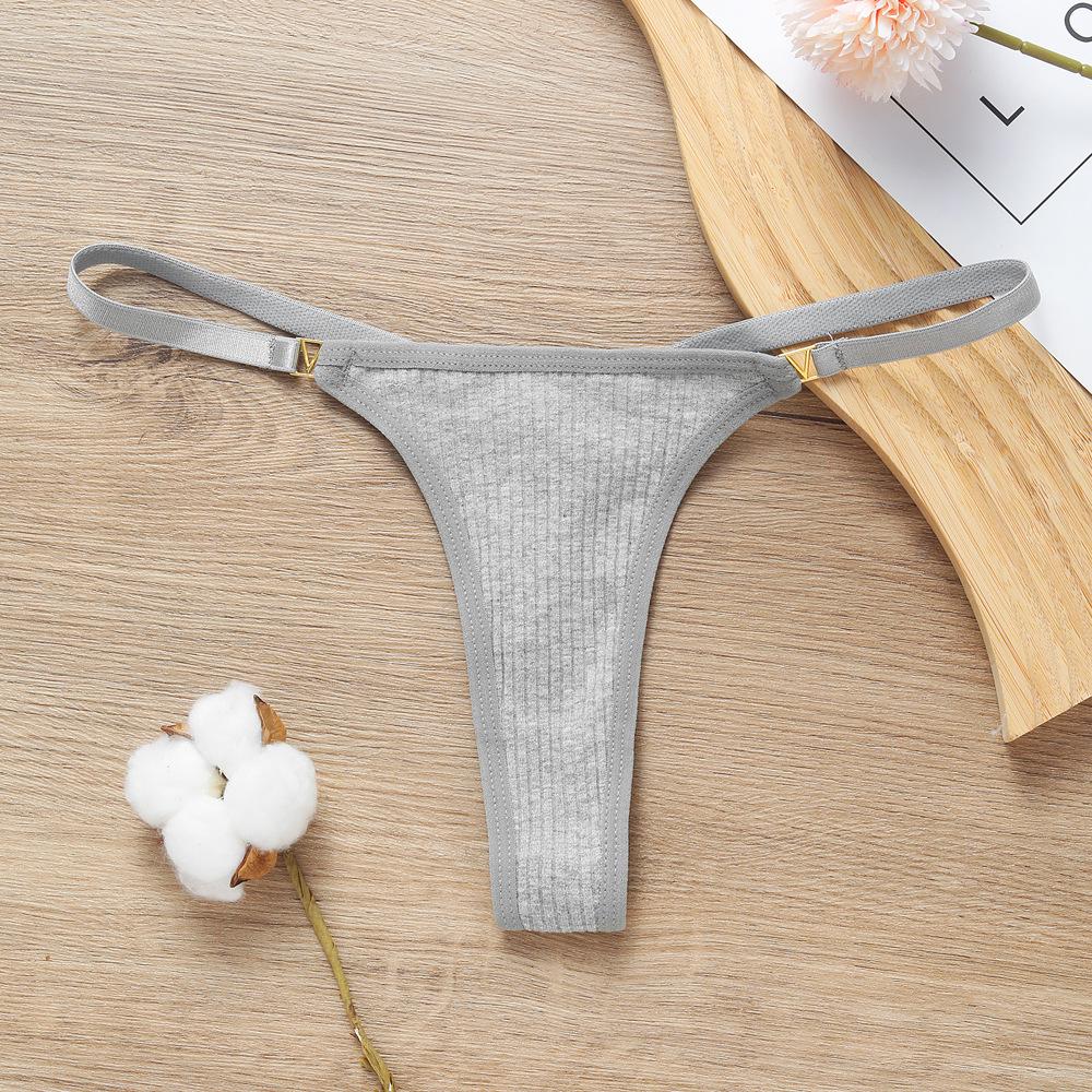 Women's Low-Rise Cotton Ribbed T-back Thong - Sexy, European & American Style, Hip-lifting Fitness, High-Cut Fashion