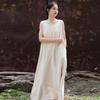 2025 Autumn/Winter Women's Cotton & Linen Ramie Tie-Up Sleeveless Dress - Long Artistic Skirt for Home & Travel