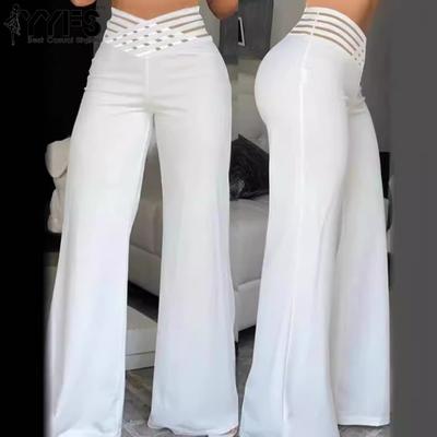 Kadın Moda Yaz İlkbahar Sonbahar Rahat Düz Renk Baskı Yüksek Bel Pantolon Pantolon ve Kapriler