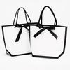 5pcs Ribbon Bow White Pardboard Paper Tote Gift Bags with Handles Shopping Party Wedding Party Birthday Retail Bags
