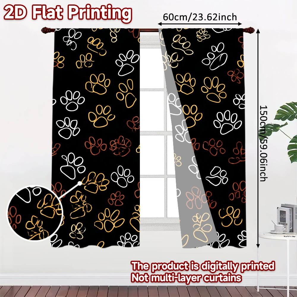 2D FLAT PRINTING 2pcs Curtains (Without Rod) Golden Paw Prints Pattern April Fools is Day Festival Fashion Curtains Versatile