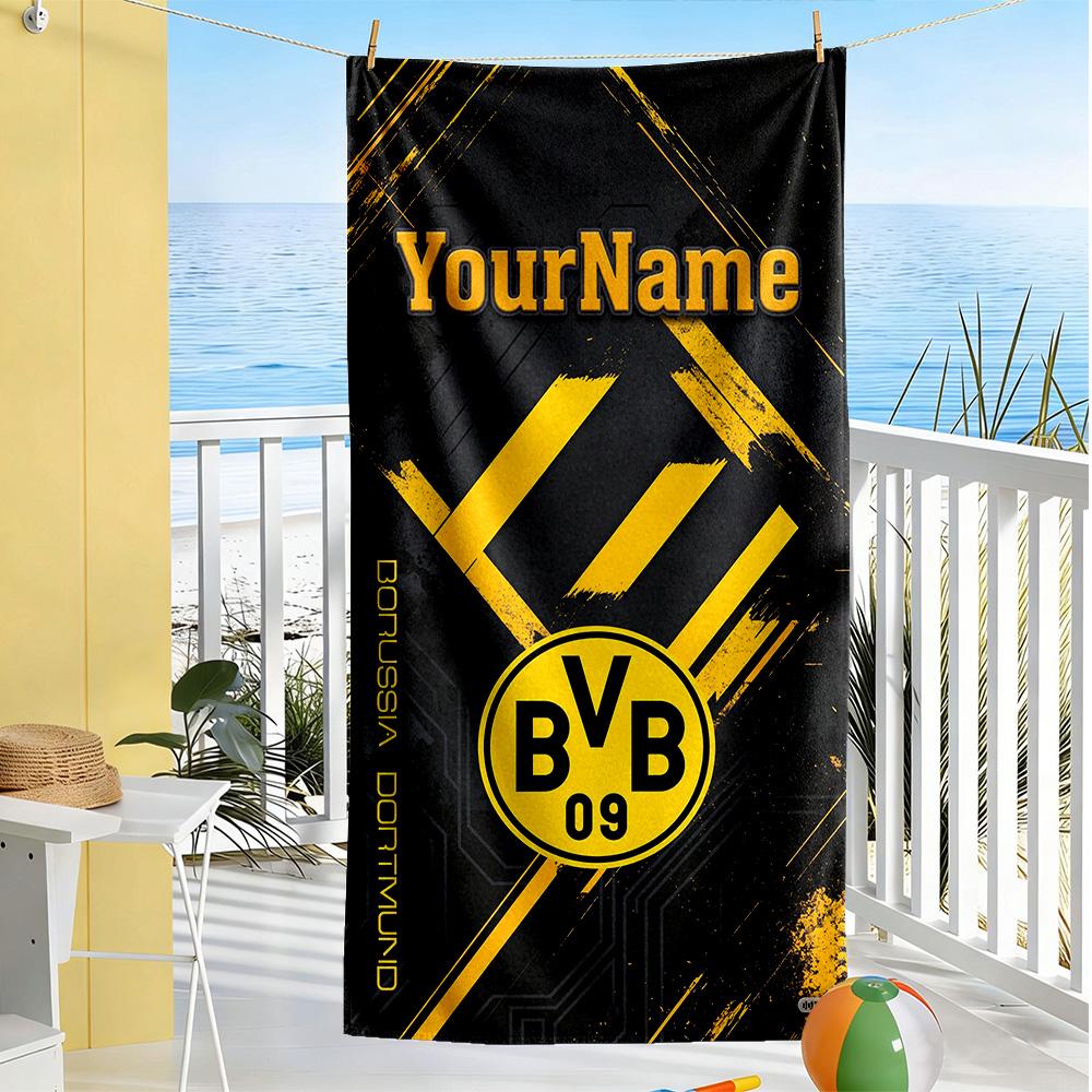 Borussia Dortmund Customize Text Beach Towel Super Soft Microfiber Quickdry Fabric Suitable for Swimming Gym Camping Yoga Vacation