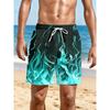 Fashionable Comfortable Plus Size Drawstring Loose Flame 3D Shorts Men Creative Colorful Summer Leisure Holiday Cool Daily Versatile Shorts