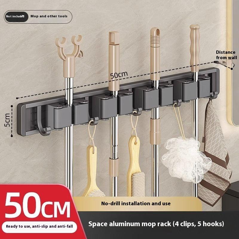 Organizer Wall Mounted Broom Holder Mop Clip Stand Brush Rack Hanging Pipe Hook Kitchen Storage Bathroom Accessories Tools