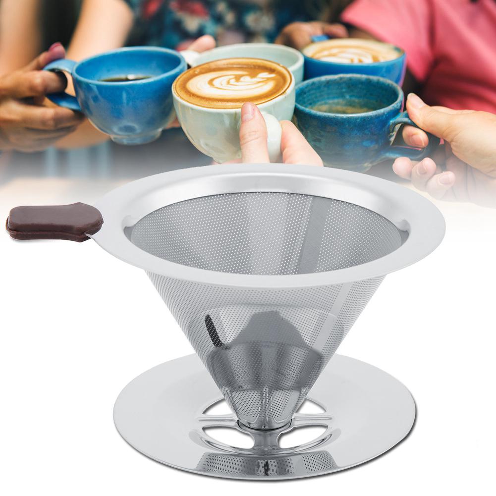 Stainless Steel Coffee Filter Reusable Double Layer Brew Dripper with Cup Stand