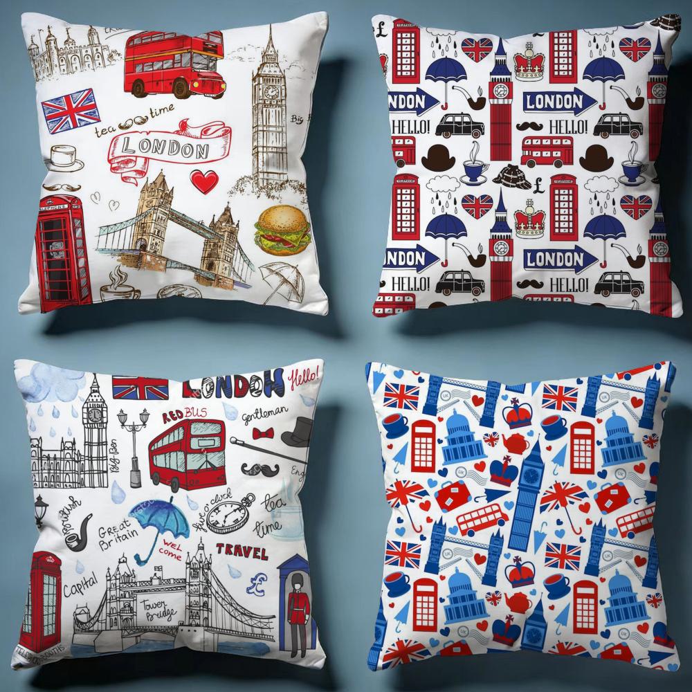 England Printed Cushion Cover Soft Decorative Pillow Case Suitable for Bedroom Sofa Car Travel Use