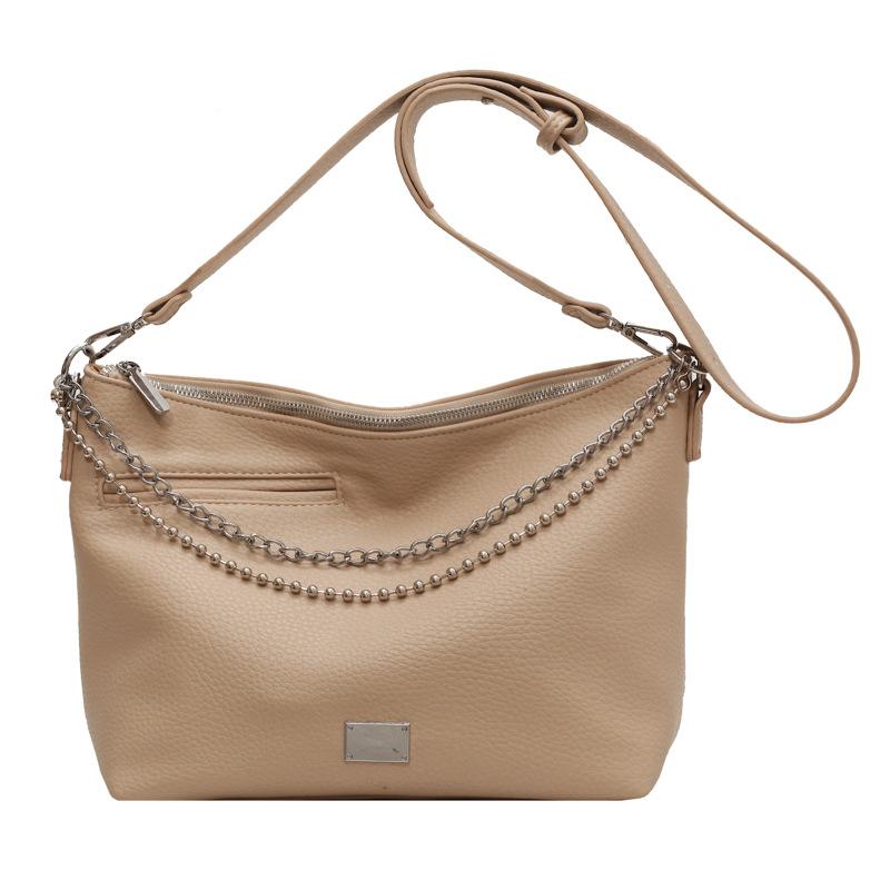 

Сумка большой вместимости женская 2025 новая осенняя простая и универсальная сумка-мессенджер текстурная цепочка классная сумка-тоут для通勤 абрикосовый