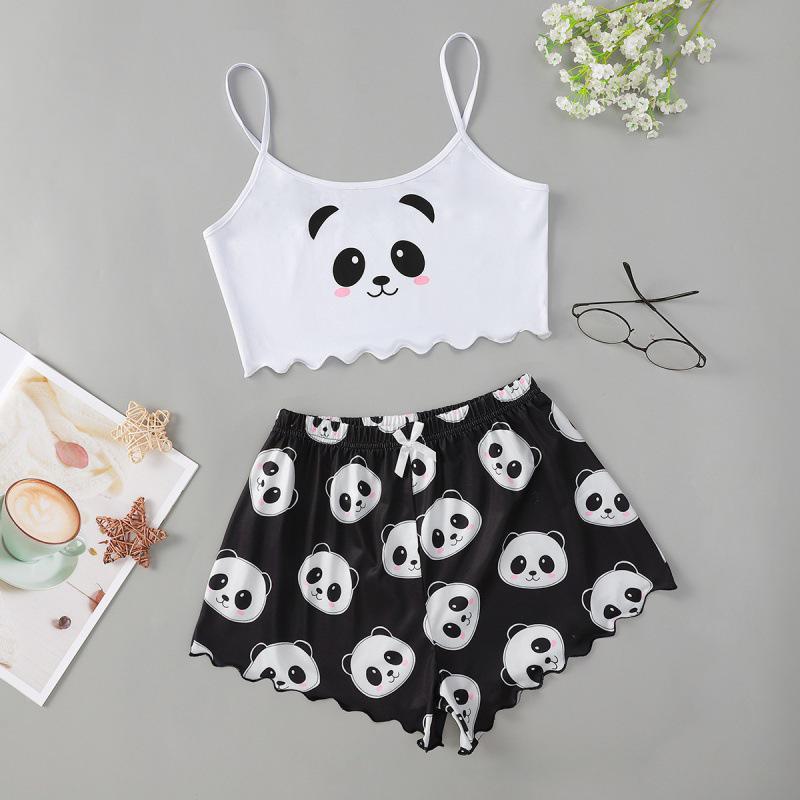 European and American Sleeveless Tank Top & Shorts Two-Piece Pajama Set for Women