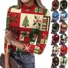 Damen Slim Fit T-Shirt Mode Lässig Weihnachts-Druck Rundhals Pullover 3/4-Ärmel Oberteil