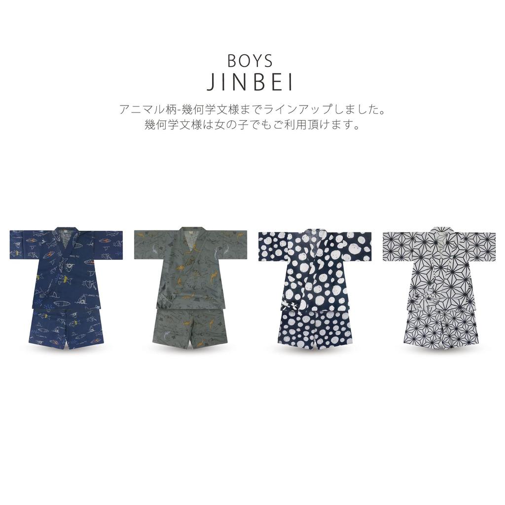 NISHIORI Polka and Hemp Leaf Separate Easy To Dress Boys' Jinbei, Dinosaur, Shark, Dot, Design, Pieces, (130cm, Dinosaur)