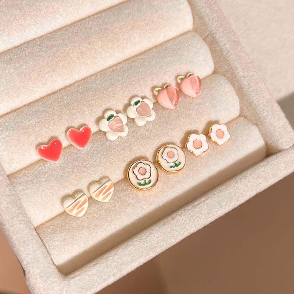 

3Pairs/set Ear Accessories Flower Stud Earrings Peach Korean Style Earrings Flower Ear Stud Girls