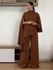 New  Fashion Women's Long Sleeve Irregular Top High Waist Slim Fit Wide Leg Pants Set