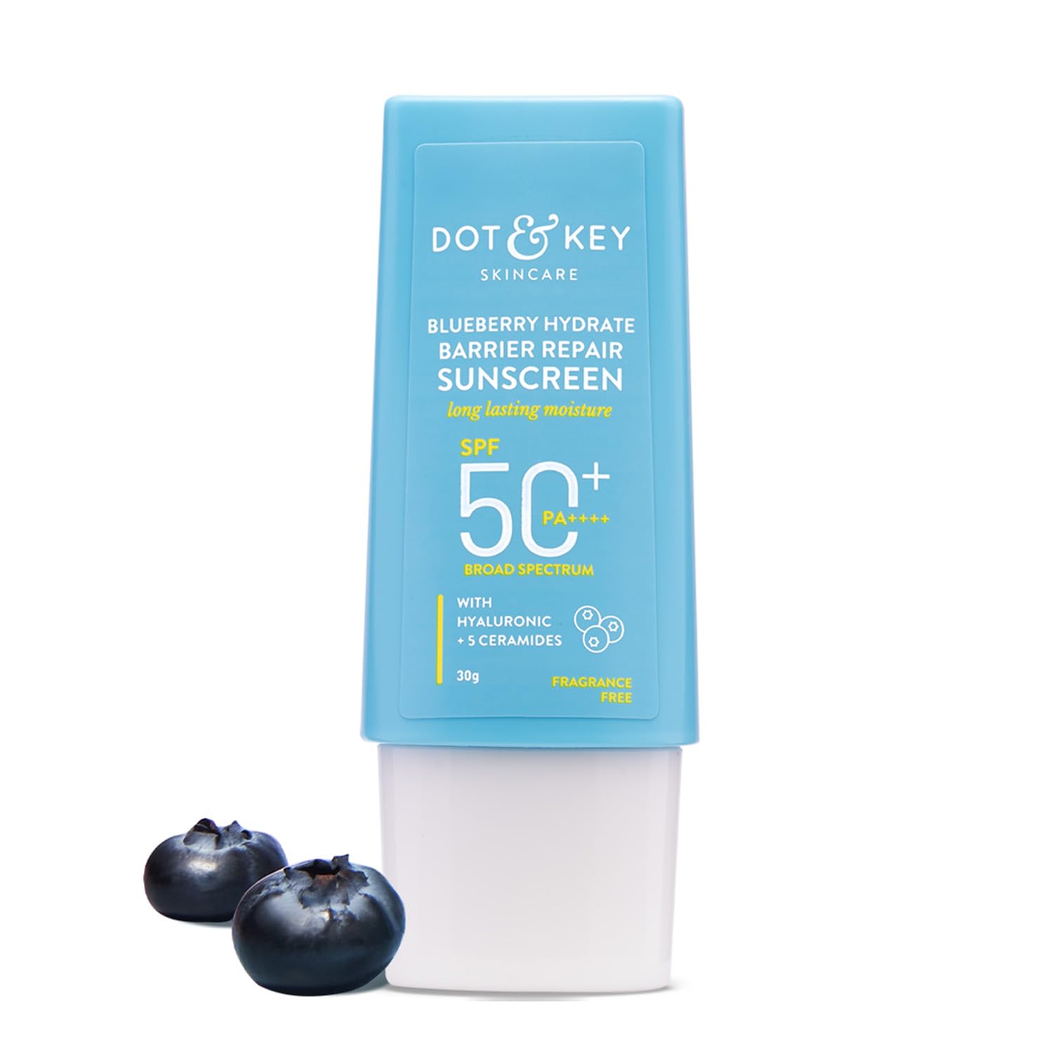 

Dot & Key Blueberry Hydrate Barrier Repair Sunscreen SPF 50+ PA++++ 30g | Lightweight & Non-Greasy Skin Protection