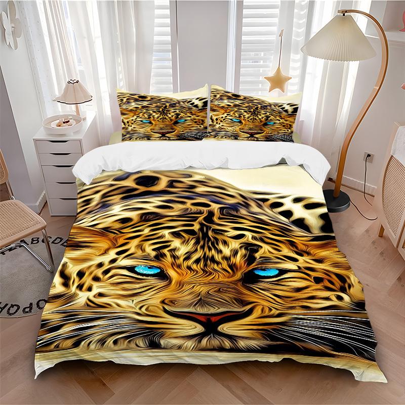 3pcs Tiger Print Duvet Cover Set -Includes 1 Duvet Cover and 2 Pillowcases, No Quilt Core, All-Season Home Decor yy251111173