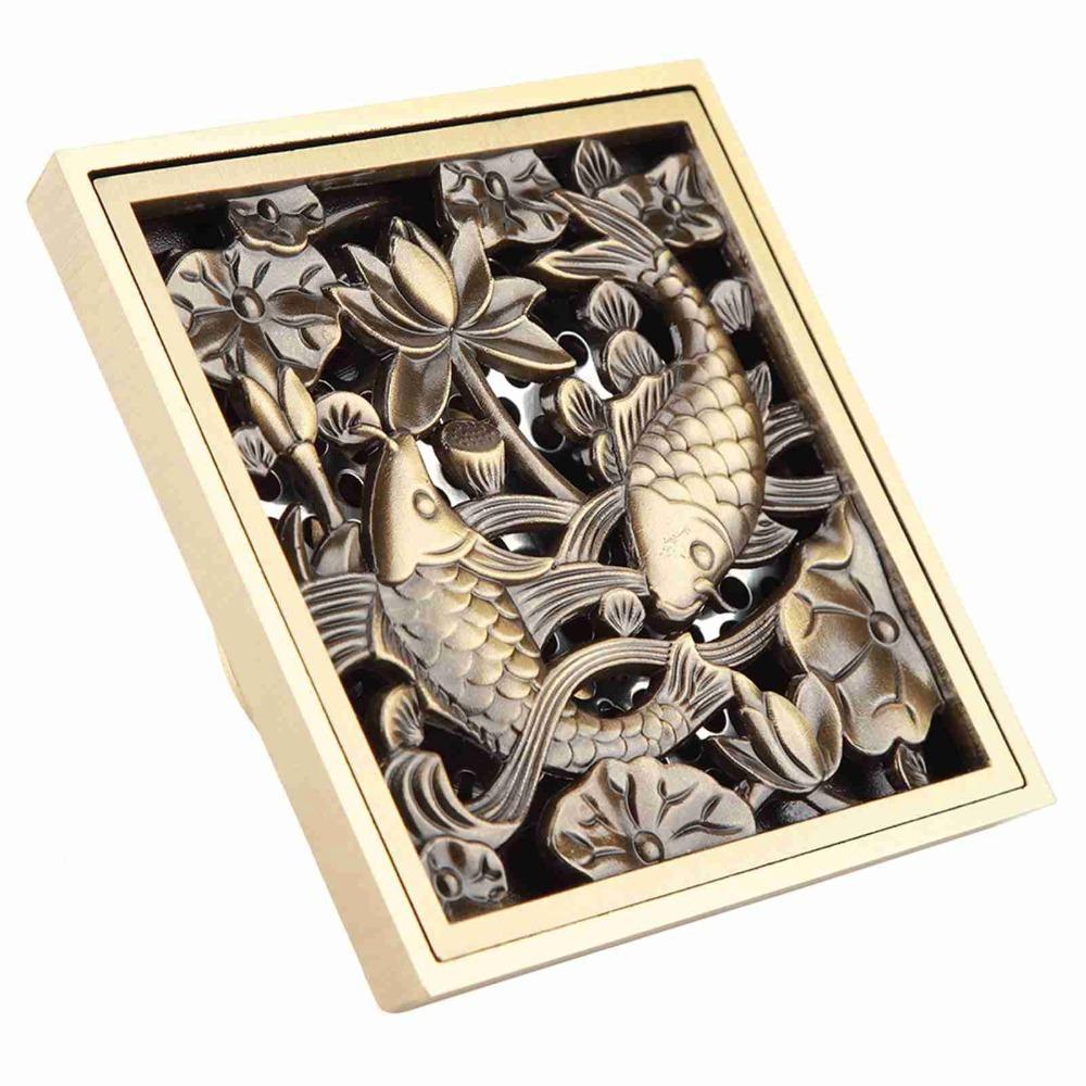 Brass Bathroom Waste Drain Square Ground Drainer Antique Strainer Cover Grate Kitchen Like a Fish in Water