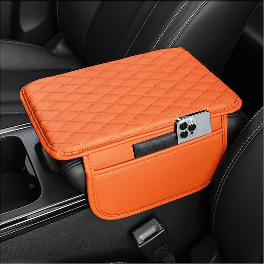 Upgraded Microfiber Leather Car Center Console Armrest Cover Cushion | with 2 Storage Bags Pink Interior Accessory