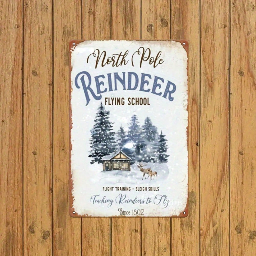 Fliegende Rentiere Rustikale Metall-Wandkunst 12x16 Zoll Vintage Weihnachts-Blechschild