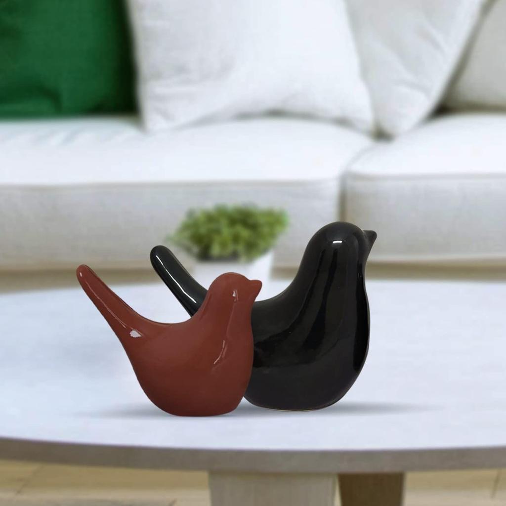 Creative Black and Brown Glossy Ceramic Birds Figurines Home Decorations Accessories Party (Pack of 2, Black and Brown)