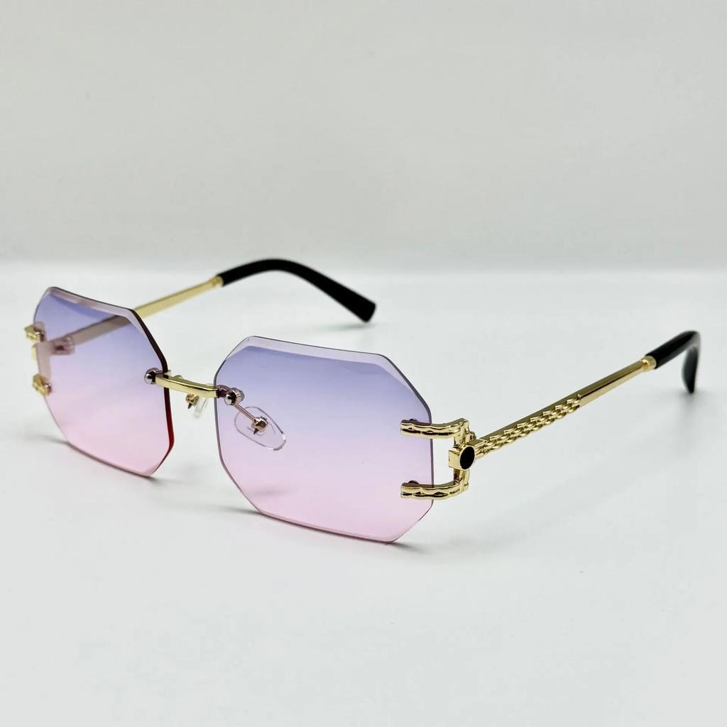 Vintage Rimless Sunglasses Women Men Designer Polygon Sun Glasses Trendy Rectangle UV400 Protection Eyewear Shades