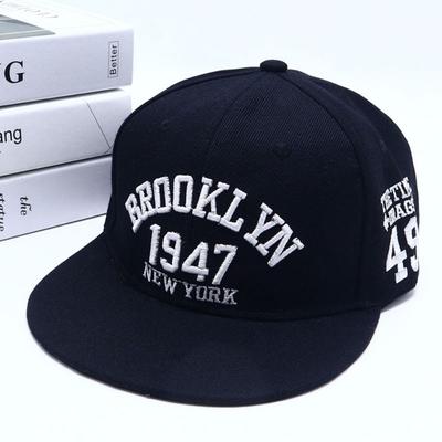 Brooklyn 1947 New York Letter Embroidered Snapback Cap Cotton Hip Hop Flat Brim Hat Adjustable Sun Hat For Man Women Unisex
