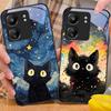Roztomilý malý černý kočička Pro Xiaomi Redmi 13C Note13 12 Pro Plus 5G Note 9 13T Pro POCO X6 F5 F6 Černý tvrzený skleněný kryt na telefon