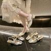 Thick Heel Mary Jane Bag Head Sandals Women's Summer New Rhinestone One-word Square Head Light Mouth Single Shoes