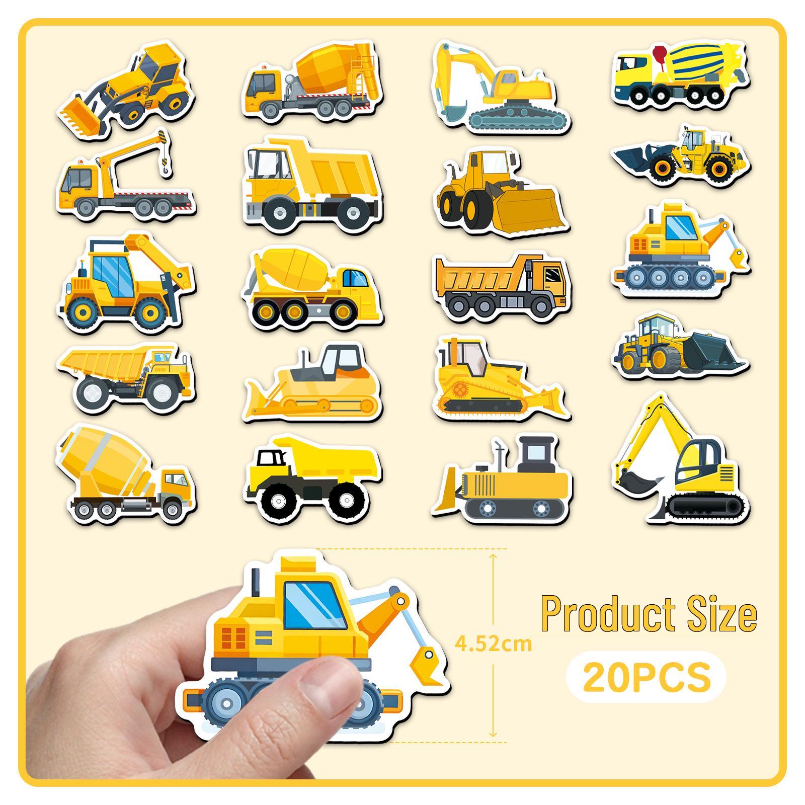 20-Piece Construction Vehicle Magnet Set: Creative Cartoon Excavator, Cement Truck & More - Waterproof Refrigerator Magnets 5.5-8.5 cm