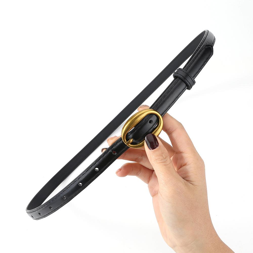 Women's French Retro Oval Buckle Leather Belt - Versatile and Slim for Skirts, Shirts, and Pants.