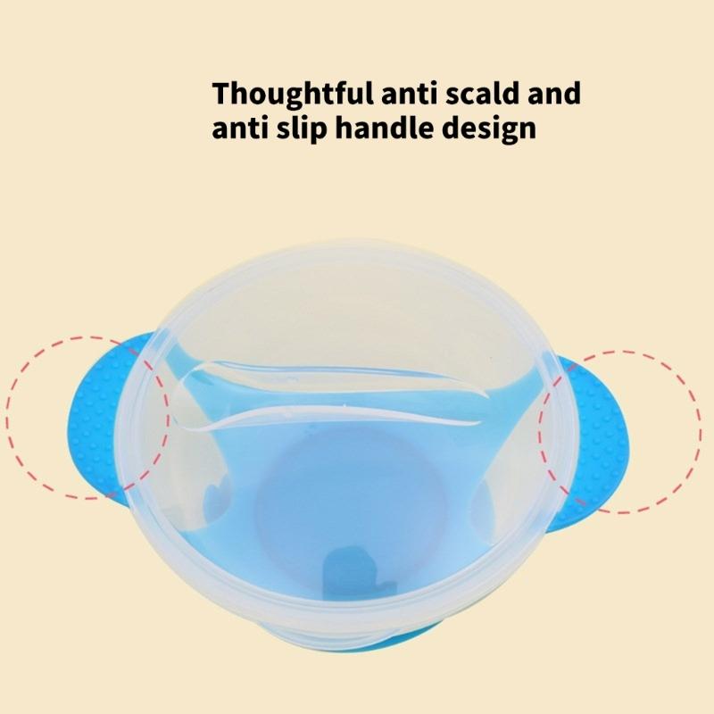 Infant Feeding Bowl Strong Suction Base with Temperature Sensing Spoon Safe for Baby Learning To Eat Independently