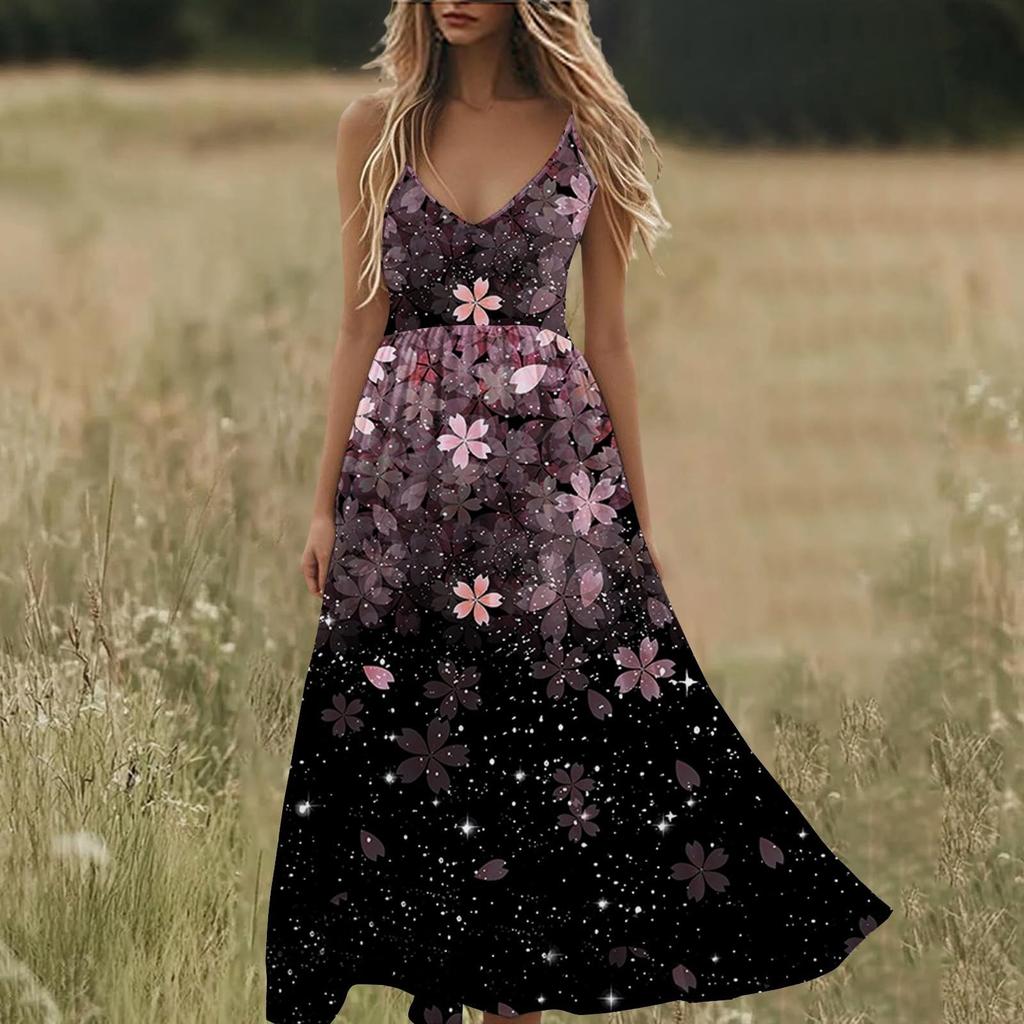 Boho Summer Dresses V Neck Floral Printed Sundresses, Beach Trendy Airy Dresses For Women