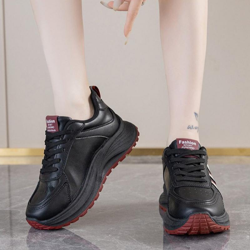 Spring, Summer, Autumn and Winter Women's Low-top Round-toe Lace-up White Shoes