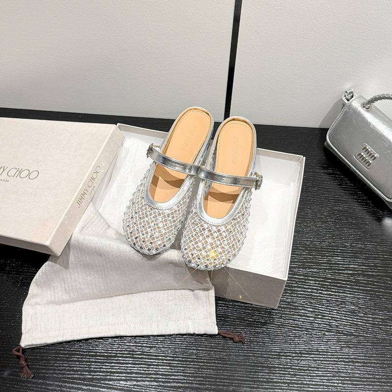 Small Man Increases the Height of Rhinestones Mary Jane Bag Head Half Slippers Women's New Summer Breathable Cool Slippers