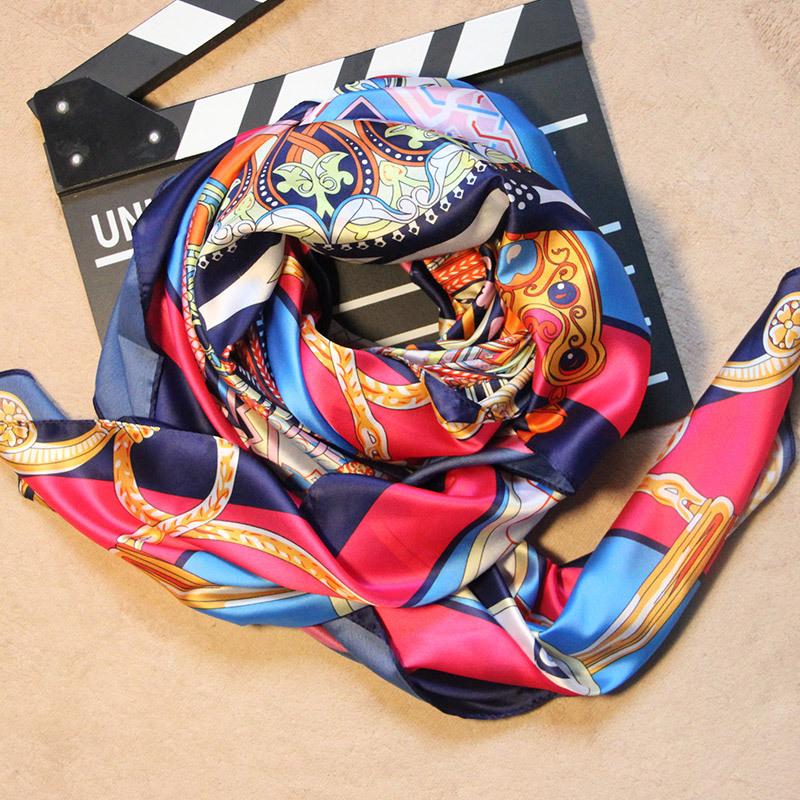 Japan and Korea Fashion Simulation Silk Scarf New Silk Satin Digital Printing Silk Scarf Large Square Scarf Silk Scarf, Women's Spring Silk Scarf