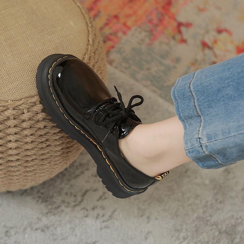 Yang Mi retro small leather shoes heightening lace-up platform shoes Martin single shoes J muffin