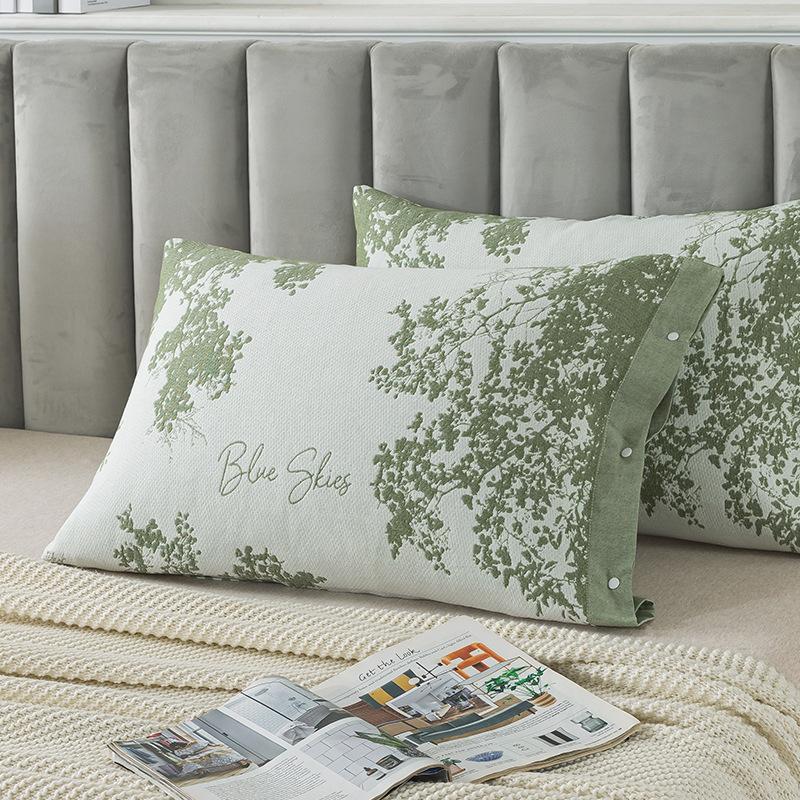 1 PC 100% Cotton Pillowcase Set with Side Snaps, Non-Slip Jacquard Pillow Covers for Standard & Memory Foam Pillows - 50x75cm