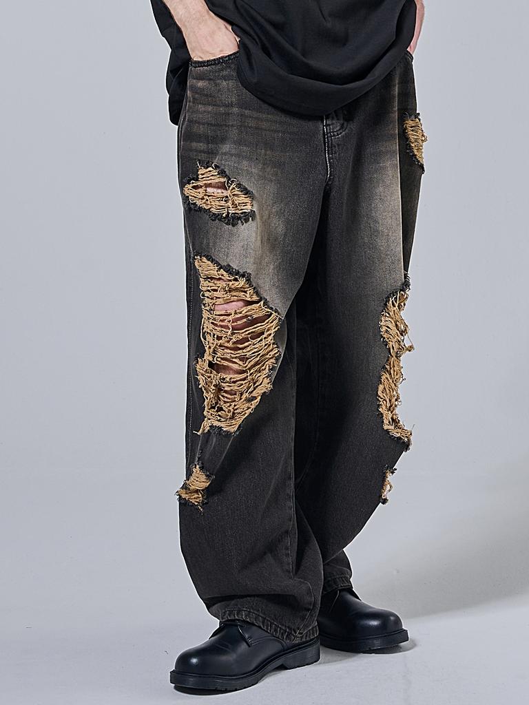 OTHERFITS Vintage Distressed Hip Wide Denim Pants (Dark Denim)