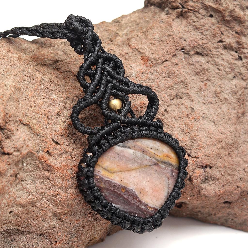 Gemstone Handmade Jewelry Ocean Jasper Macrame Thread 20-36''Ad Necklace Ethnic